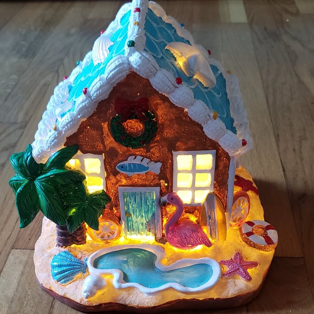 Coastal Tropical Beach Christmas Gingerbread House